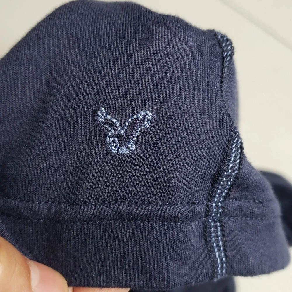American Eagle Ribbed Knit Long Sleeves Fitted Top Size M Blue Preppy 90s Blue